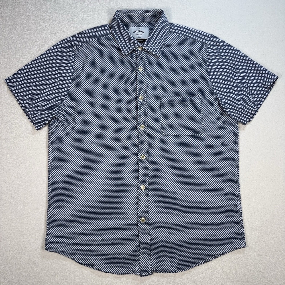 Portuguese Flannel Master Craftsman Shirt Men's L Blue Geometric Cotton Pocket